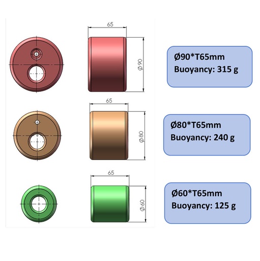 [KR-FB05] Kraken Float Tube Ø60 Diameter and Length 65mm for Metal Arm (125g)